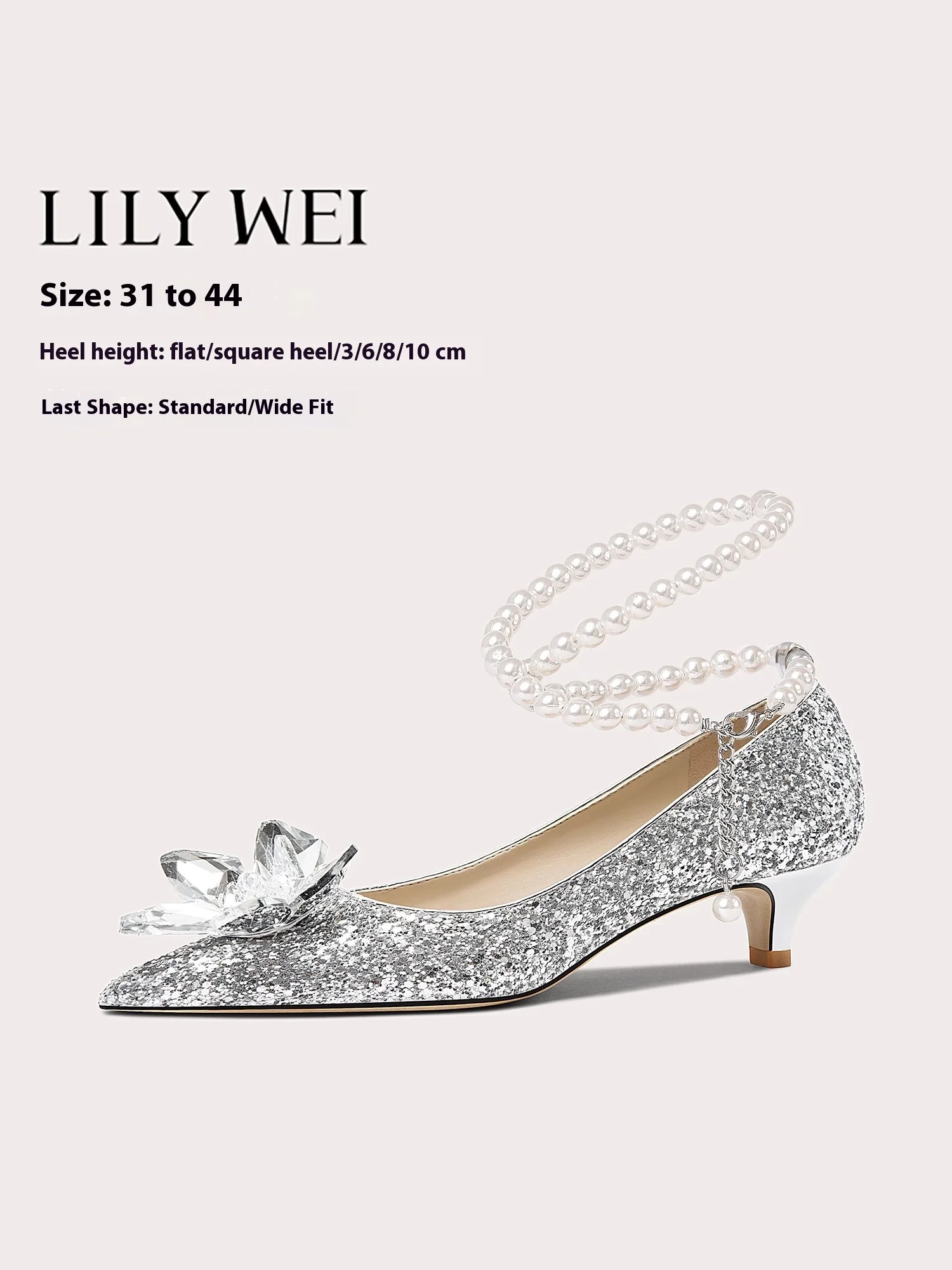 Thin high-heeled wedding shoes spring pointed sequin crystal pearl flat shoes banquet large size small size widened women's shoe
Thin high-heeled wedding shoes spring pointed sequin crystal pearl flat shoes banquet large size small size widened women's shoe