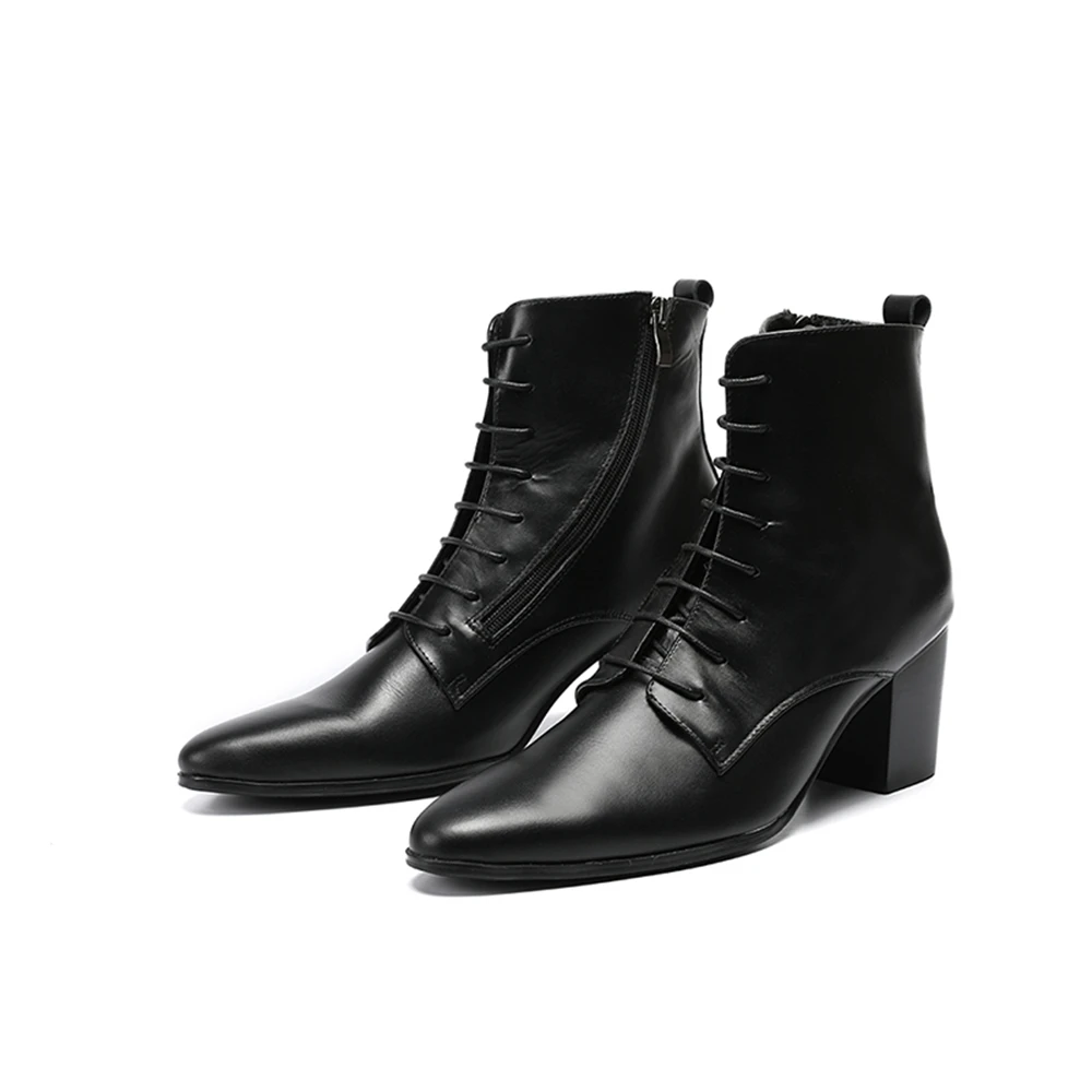 Black Cross-Tied Lace Up Genuine Leather Thick High Heels Pointed Toe Boots Male Plus Size British Style Party Cowboy Shoes
Black Cross-Tied Lace Up Genuine Leather Thick High Heels Pointed Toe Boots Male Plus Size British Style Party Cowboy Shoes