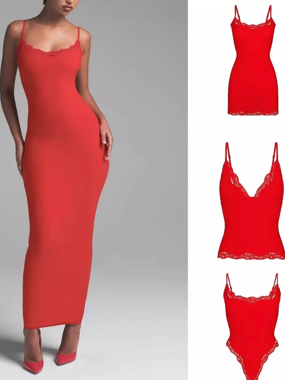 Valentine's Day Soft round Neck Lace Trim Red Strap Dress Set Women's Fashionable Ensemble Short Length Long Sleeve V-neck
Valentine's Day Soft round Neck Lace Trim Red Strap Dress Set Women's Fashionable Ensemble Short Length Long Sleeve V-neck