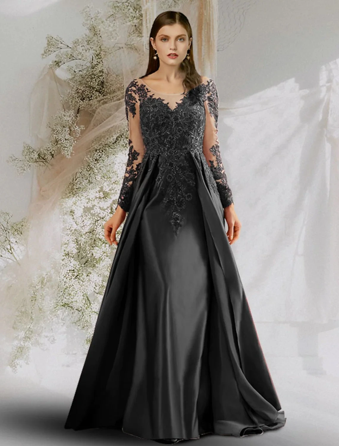 Sexy Black Floral Prom Dress Illusion Long Sleeve Satin Appliques Lace Evening Party Gown Woman Formal Gala Robe De Soiree
Sexy Black Floral Prom Dress Illusion Long Sleeve Satin Appliques Lace Evening Party Gown Woman Formal Gala Robe De Soiree