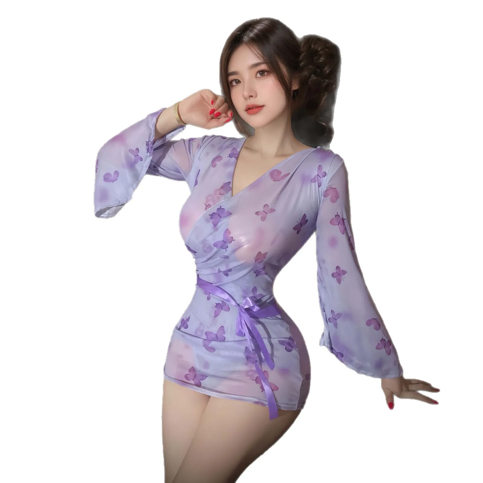 Sexy Dress With Butterfly Print Sheer Lace-Up Deep V Open Front Kimono Nightgown Pure Desire Uniform Sets Transparent Dress D0T9
Sexy Dress With Butterfly Print Sheer Lace-Up Deep V Open Front Kimono Nightgown Pure Desire Uniform Sets Transparent Dress D0T9