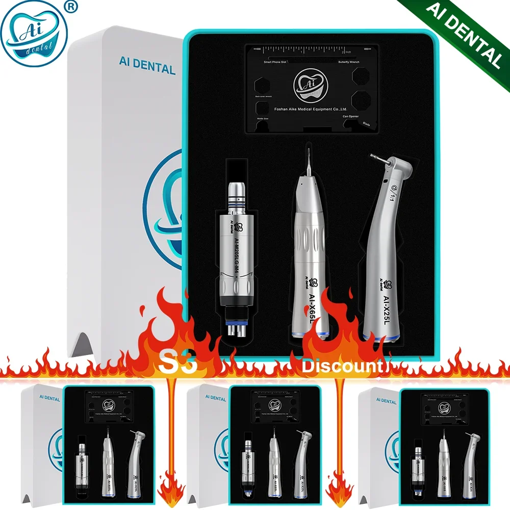 S3 discount package series AI Dental Inner Water LED Optic Low Speed Contra Angle + Straight Handpiece + Air Motor Set 3 PCS Hot
S3 discount package series AI Dental Inner Water LED Optic Low Speed Contra Angle + Straight Handpiece + Air Motor Set 3 PCS Hot