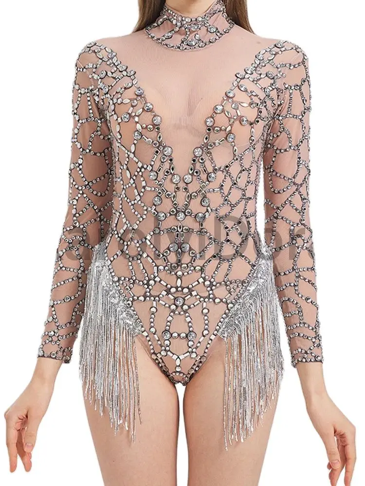 Diamond Tassel Jumpsuit Nightclub Stage Tight Mesh Long Sleeved High Quality Shining Rhinestones Performance Wear
Diamond Tassel Jumpsuit Nightclub Stage Tight Mesh Long Sleeved High Quality Shining Rhinestones Performance Wear