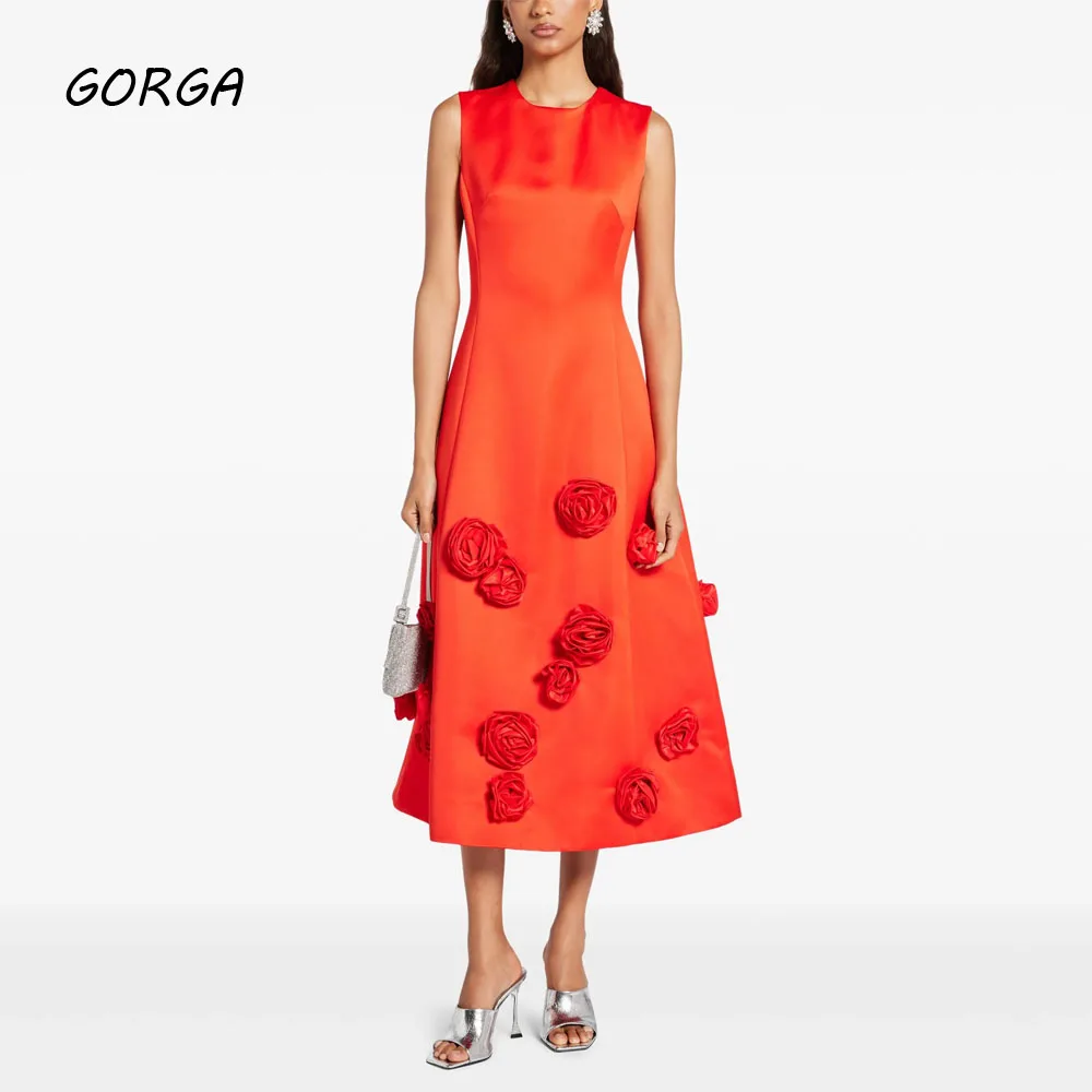 GORGA Customized Orange Tea-Length Crepe Evening Dress O-Neck Crystal Prom Dress Sleeveless 2025 A-Line Party Dress with Flowers
GORGA Customized Orange Tea-Length Crepe Evening Dress O-Neck Crystal Prom Dress Sleeveless 2025 A-Line Party Dress with Flowers