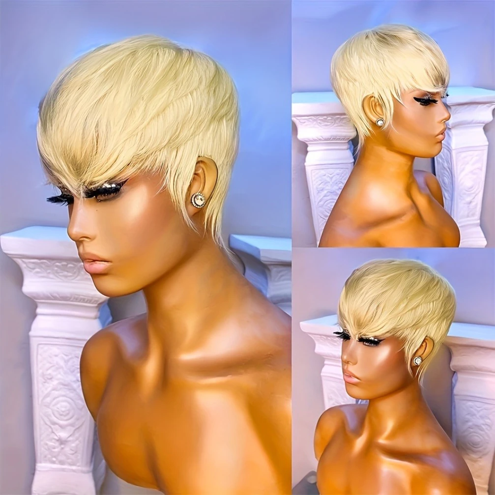613 Blonde Color Straight Human Hair Wig for Women Pixie Cut Wig Full Machine Made Wig 150% Density 6Inch
613 Blonde Color Straight Human Hair Wig for Women Pixie Cut Wig Full Machine Made Wig 150% Density 6Inch