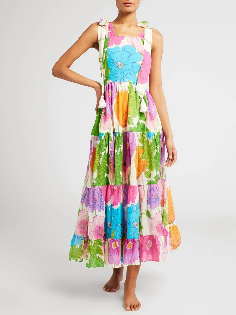 Women Summer Flowy Cami Dress Boho Floral Print Tie Shoulder Straps Sleeveless Smocked Long Dress Swing A-line Dress
Women Summer Flowy Cami Dress Boho Floral Print Tie Shoulder Straps Sleeveless Smocked Long Dress Swing A-line Dress