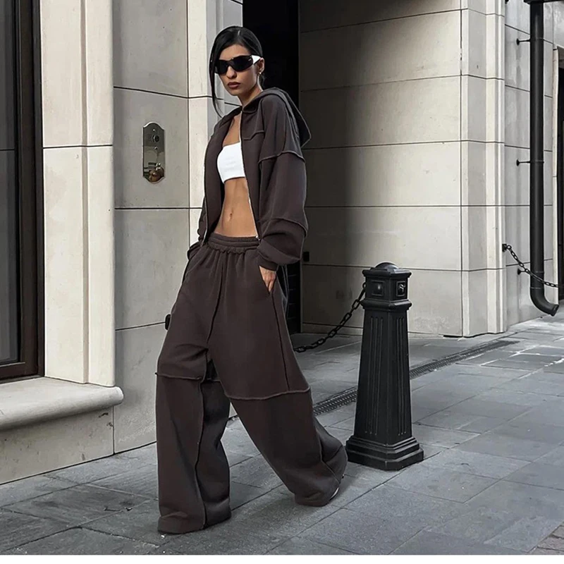Casual Fall Women 2 Piece Set Classic Solid Sporty Basic Zip-up Hood Coats+Straight Loose Pants Female Matching Tracksuits
Casual Fall Women 2 Piece Set Classic Solid Sporty Basic Zip-up Hood Coats+Straight Loose Pants Female Matching Tracksuits