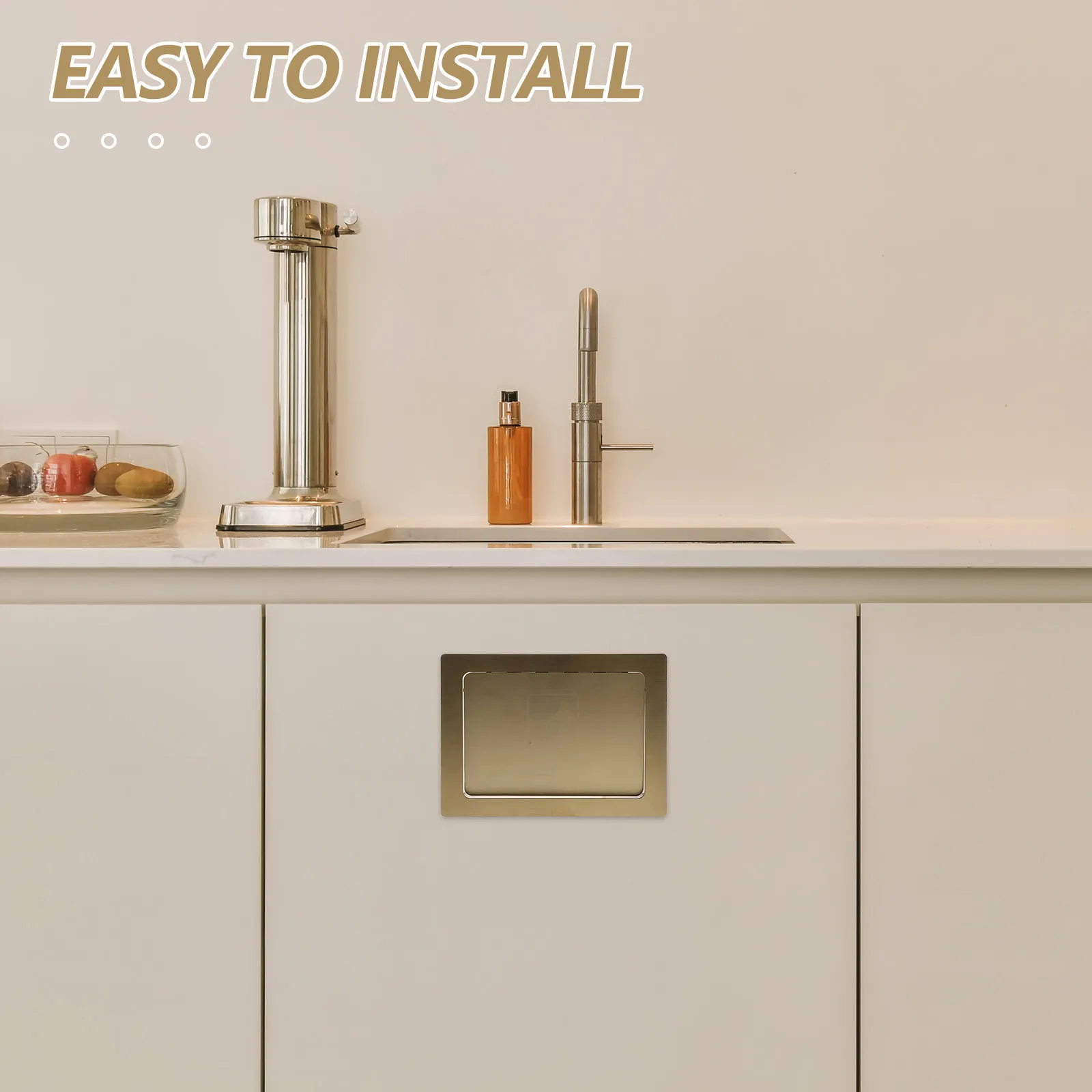 Stainless Steel Side Opening Trash Can Lid 9.24x6.76x1.18 Inch Golden Flush Mount Embedded for Kitchen Cabinet Pantry Commercial
Stainless Steel Side Opening Trash Can Lid 9.24x6.76x1.18 Inch Golden Flush Mount Embedded for Kitchen Cabinet Pantry Commercial