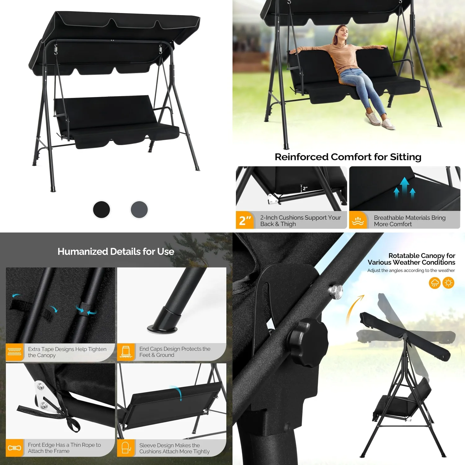 Heavy Duty 550 LBS Upgraded 2 Person Outdoor Porch Swing with Stand, Adjustable Canopy Swing with Cushions & Steel, Customized
Heavy Duty 550 LBS Upgraded 2 Person Outdoor Porch Swing with Stand, Adjustable Canopy Swing with Cushions & Steel, Customized