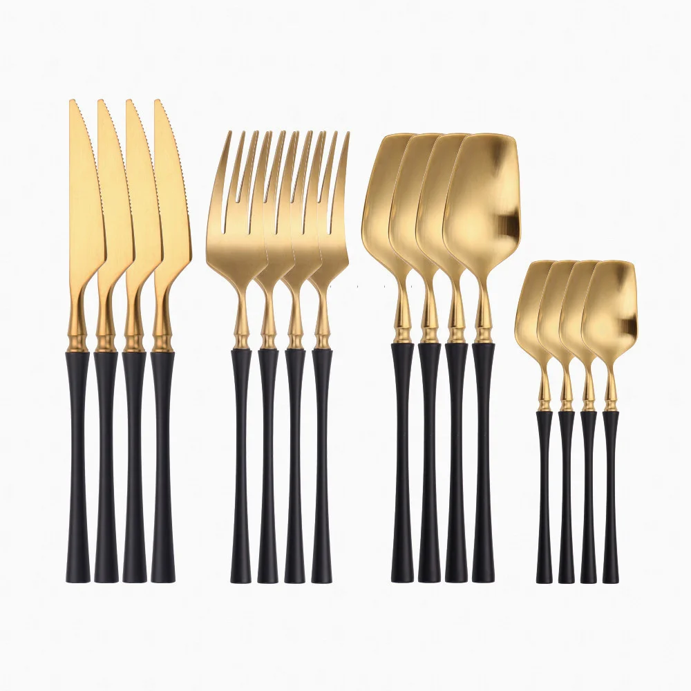 16Pcs Black Gold Stainless Steel Frosted Cutlery Forks Spoons Knives Wedding Cutlery Western Tableware Set Travel Dinnerware Set
16Pcs Black Gold Stainless Steel Frosted Cutlery Forks Spoons Knives Wedding Cutlery Western Tableware Set Travel Dinnerware Set