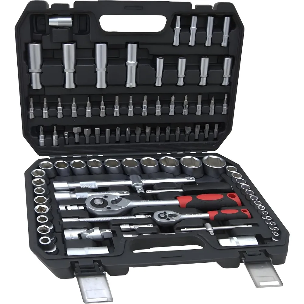 Hand tools, Mechanics Tool Set 94pcs Socket Set wih Case, 1/4 & 1/2 Drive, Versatile and Durable Tool Kit for Auto & Motorcycle
Hand tools, Mechanics Tool Set 94pcs Socket Set wih Case, 1/4 & 1/2 Drive, Versatile and Durable Tool Kit for Auto & Motorcycle