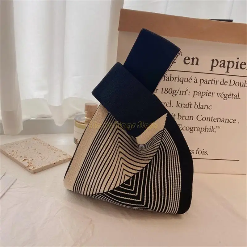 X90D Knit Handbag Women Mini Knot Wrist Bag Japanese Casual Color Wide Stripe Plaid Tote Bag Student Reusable Shopping Bags
X90D Knit Handbag Women Mini Knot Wrist Bag Japanese Casual Color Wide Stripe Plaid Tote Bag Student Reusable Shopping Bags
