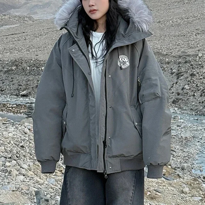 Winter Thi Warmth Nylon Pink Coat Cotton Du down Jaet Sle Large Fce Collar Oversized Filled Coat Women Solid Long Sleeve Coat
Winter Thi Warmth Nylon Pink Coat Cotton Du down Jaet Sle Large Fce Collar Oversized Filled Coat Women Solid Long Sleeve Coat