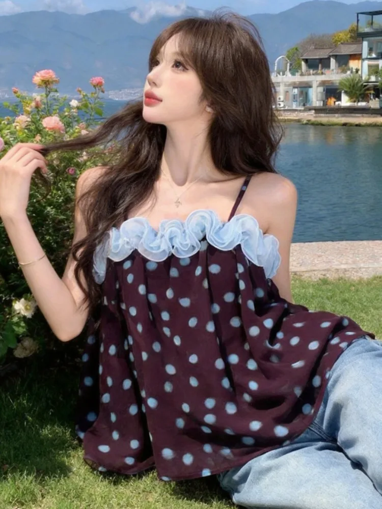 Sweet Girl Summer New Loose Lazy Vacation T-Shirt Ruffle Polka Dot Halter Neck Tube Top Women's Fashion Citywalk Polyester Fiber
Sweet Girl Summer New Loose Lazy Vacation T-Shirt Ruffle Polka Dot Halter Neck Tube Top Women's Fashion Citywalk Polyester Fiber