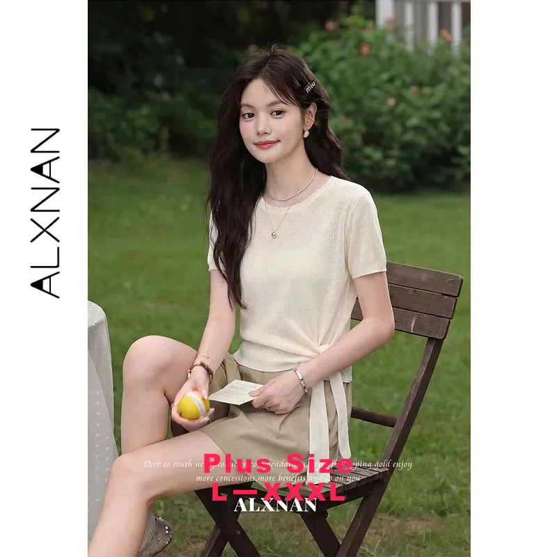 ALXNAN Plus Size Women's Thin Knit T-shirt Wave Edge Round Neck Tie Hem Ribbon Short Sleeve Top Casual Women Summer Tees D65892A
ALXNAN Plus Size Women's Thin Knit T-shirt Wave Edge Round Neck Tie Hem Ribbon Short Sleeve Top Casual Women Summer Tees D65892A