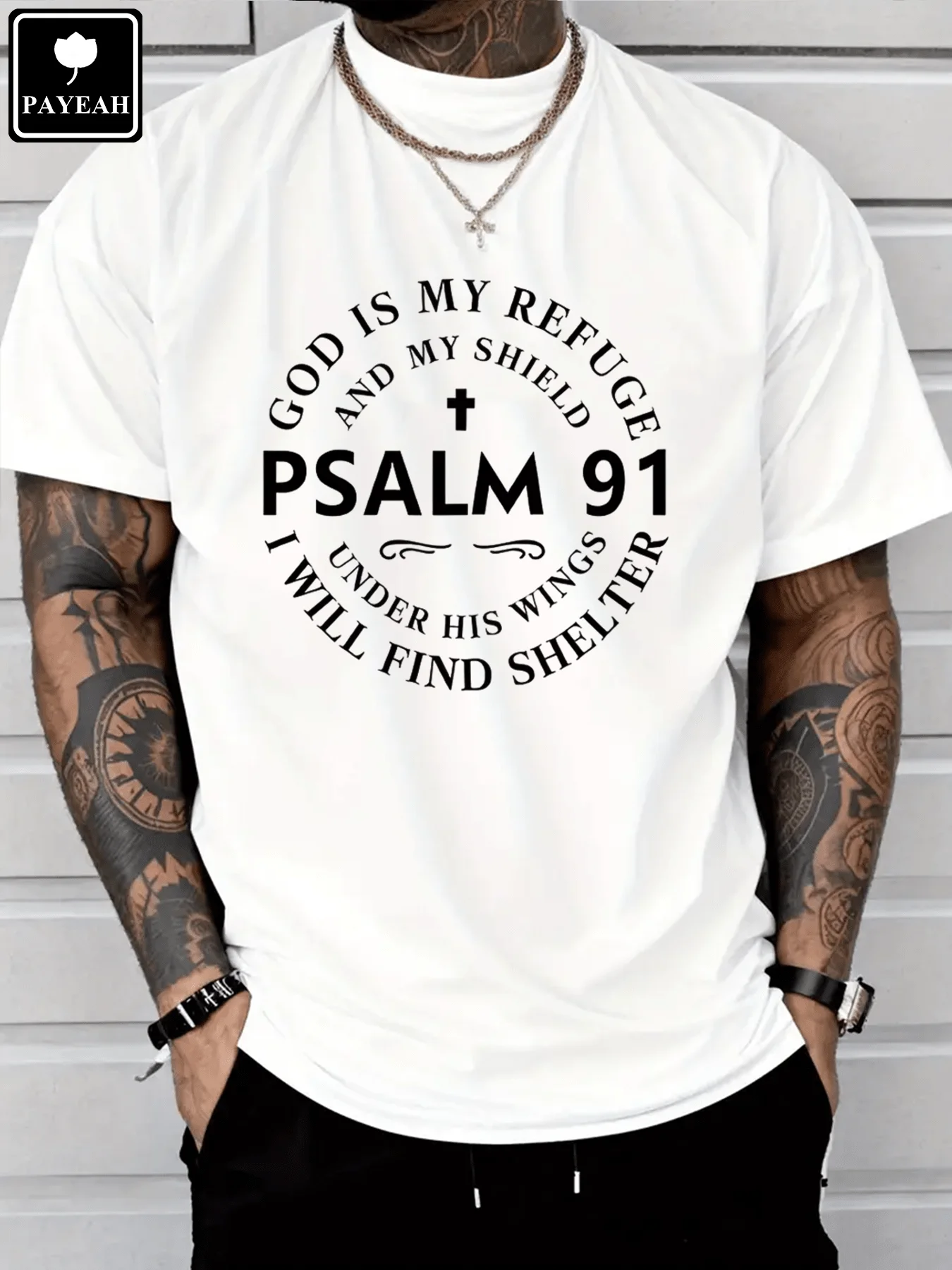 Men's Casual Short Sleeve T-Shirt with Religious Scripture Graphic Print
Men's Casual Short Sleeve T-Shirt with Religious Scripture Graphic Print