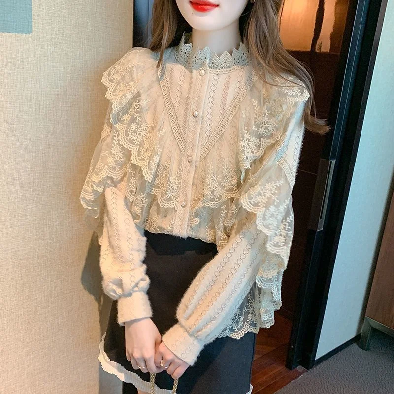 French Chic Fashion Stand Collar Women's Korean Style Fashionable Versatile Long-sleeved Lace Shirt Top
French Chic Fashion Stand Collar Women's Korean Style Fashionable Versatile Long-sleeved Lace Shirt Top