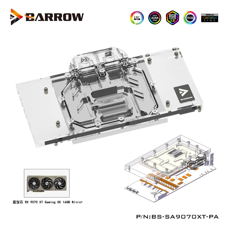 Водяной блок графического процессора Barrow для Sapphire RX 9070XT Gaming OC 16 ГБ нитро + кулер для видеокарты с задней панелью, BS-SA9070XT-PA 
Водяной блок графического процессора Barrow для Sapphire RX 9070XT Gaming OC 16 ГБ нитро + кулер для видеокарты с задней панелью, BS-SA9070XT-PA