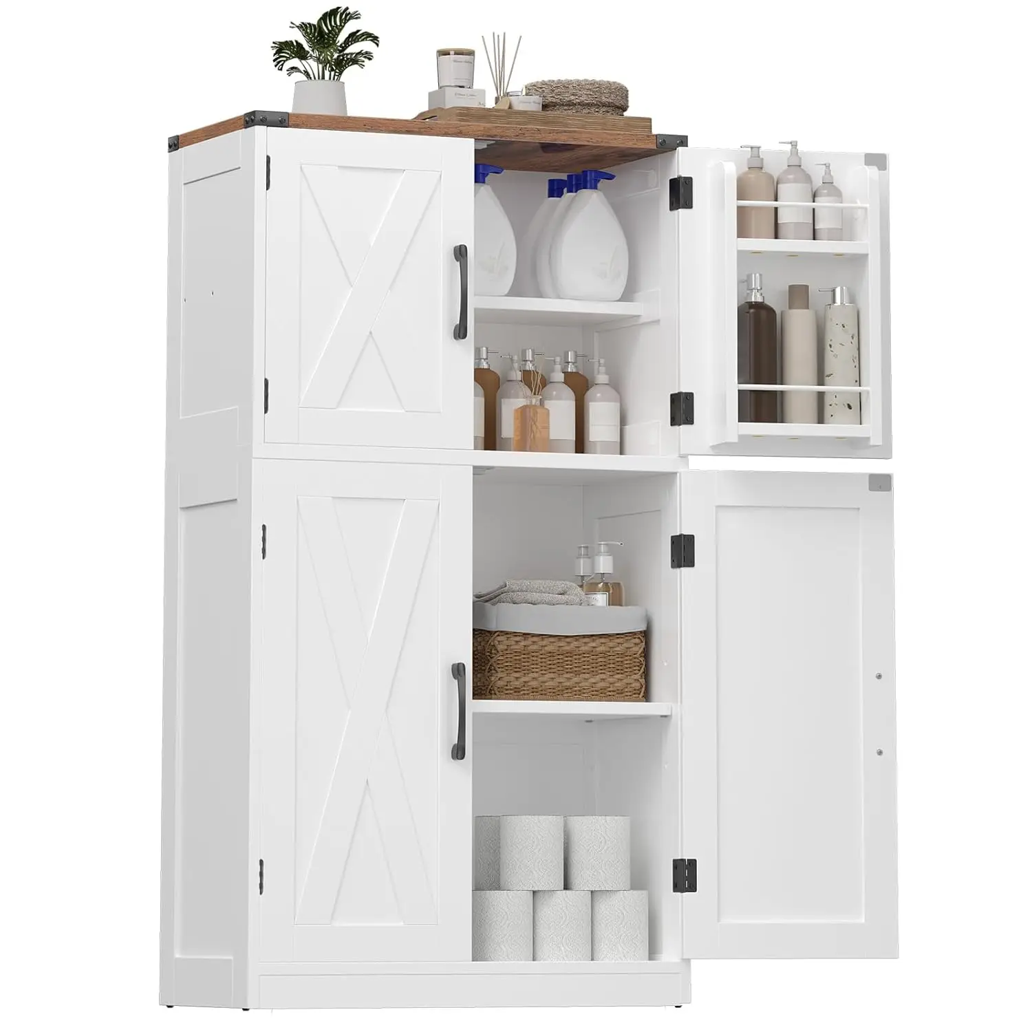 Bathroom Storage Cabinet, Farmhouse Freestanding Floor Cabinet with 2 Extra Hidden Storage Doors, Adjustable, Customized
Bathroom Storage Cabinet, Farmhouse Freestanding Floor Cabinet with 2 Extra Hidden Storage Doors, Adjustable, Customized