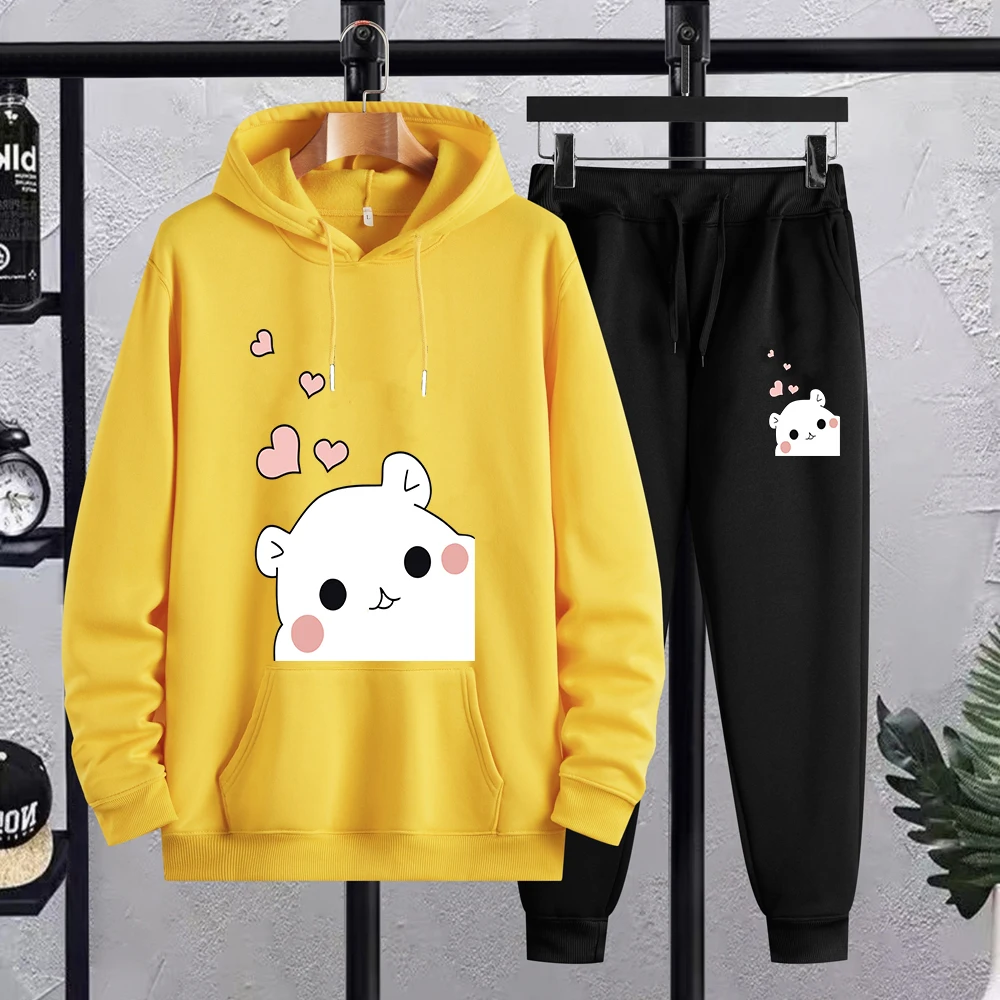 Two Piece Set Fashion Casual Womans Hoodie & Pants Kawaii Bear & Heart Printed Pullover Loose Pocket Fleece Soft Warm Clothing 
Two Piece Set Fashion Casual Womans Hoodie & Pants Kawaii Bear & Heart Printed Pullover Loose Pocket Fleece Soft Warm Clothing