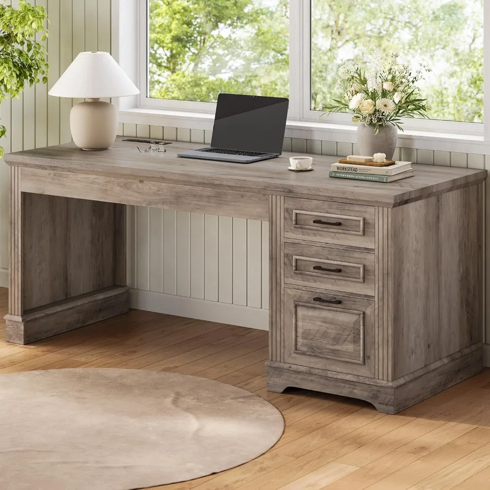 Farmhouse 55" Executive Desk, Computer Desk with Storage Drawers and Power Outlet, Home Office Desk, Workstation
Farmhouse 55" Executive Desk, Computer Desk with Storage Drawers and Power Outlet, Home Office Desk, Workstation