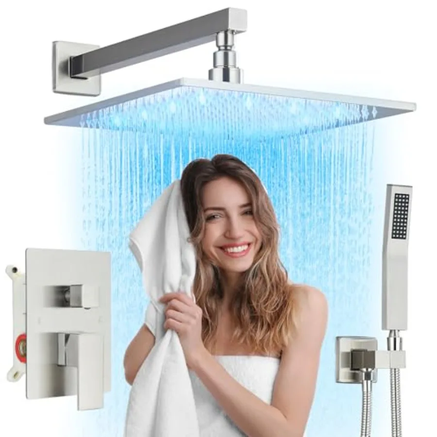 Shower Faucet Set Rain Shower System with 12 Inch LED Square Rainfall Shower Head and Handheld Spray Luxury Bathroom Shower Fau
Shower Faucet Set Rain Shower System with 12 Inch LED Square Rainfall Shower Head and Handheld Spray Luxury Bathroom Shower Fau