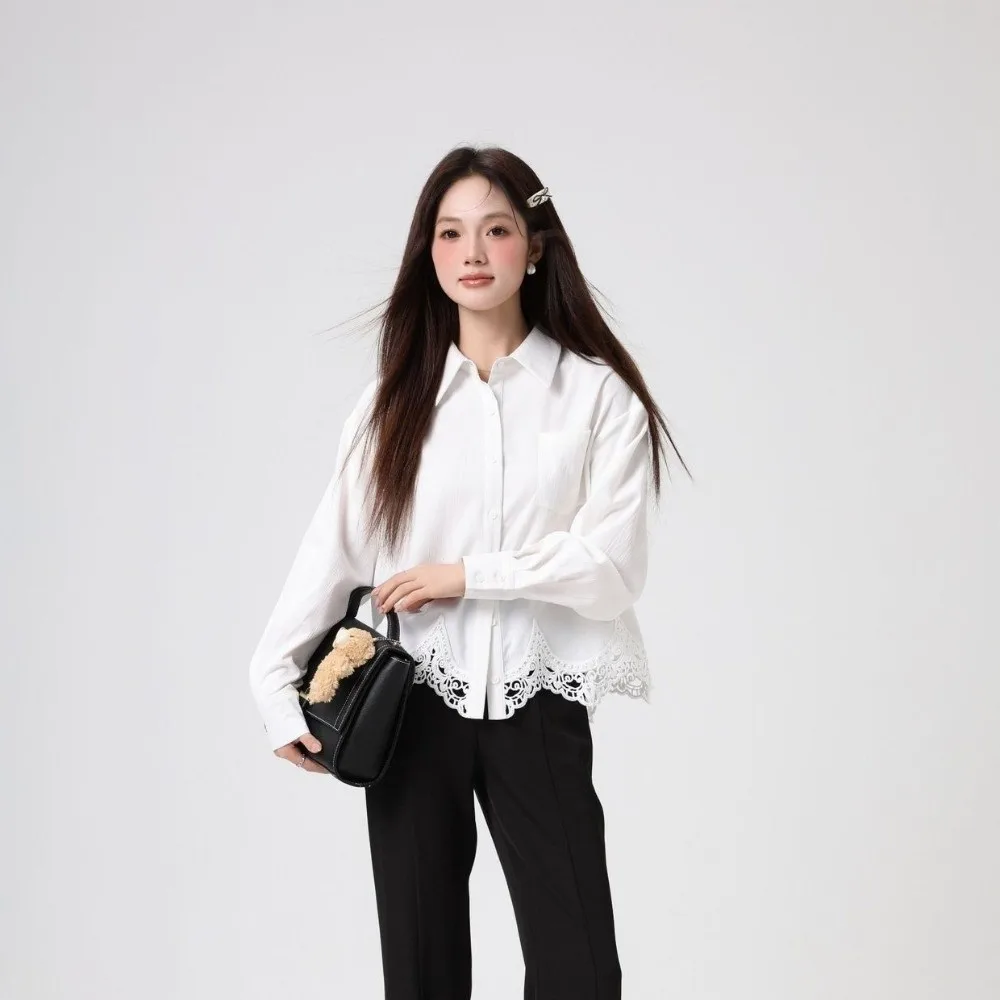 Irregular Lace Women's Plain Lace Shirt Long Clothing Sleeves Leisure Lapel Korean Style Blouse Simple White Lace Shirts Tops
Irregular Lace Women's Plain Lace Shirt Long Clothing Sleeves Leisure Lapel Korean Style Blouse Simple White Lace Shirts Tops