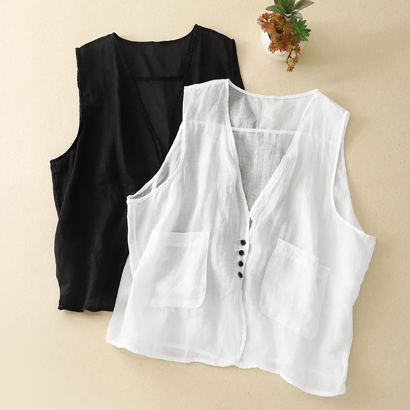 Loose Women's Cotton Linen Sleeveless Vest Top Bottoming Jacket Summer New Style Artistic Commute Style Short Length Pure Color
Loose Women's Cotton Linen Sleeveless Vest Top Bottoming Jacket Summer New Style Artistic Commute Style Short Length Pure Color