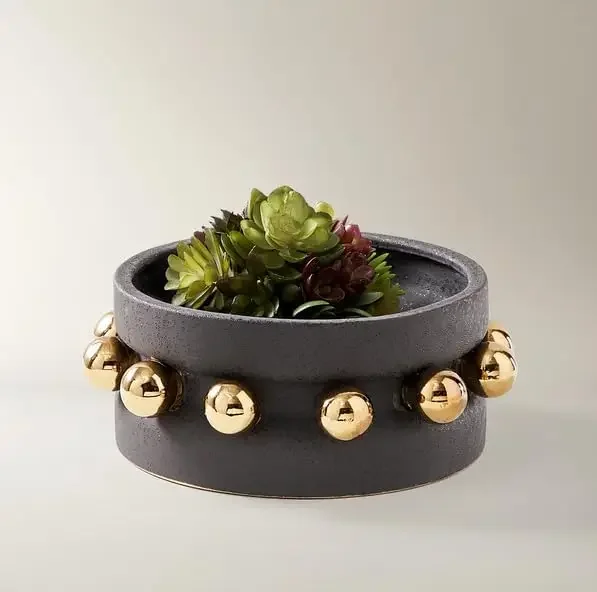 Zerra Small Charcoal Black Cylindrical Vase with Gold Sphere Accents - Mini Accent Vase for Succulent Displays & Bathroom Counte
Zerra Small Charcoal Black Cylindrical Vase with Gold Sphere Accents - Mini Accent Vase for Succulent Displays & Bathroom Counte