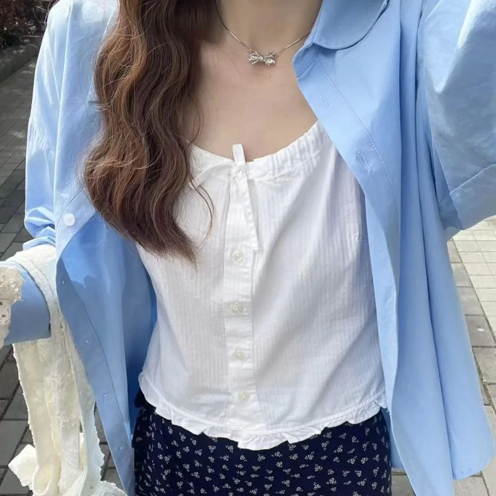 Cute Lace Up Y2k Slim Crop Top Bow Sweet Women's Button Vest Top Korean Style Ruffle Sleeveless Camisole Girl
Cute Lace Up Y2k Slim Crop Top Bow Sweet Women's Button Vest Top Korean Style Ruffle Sleeveless Camisole Girl