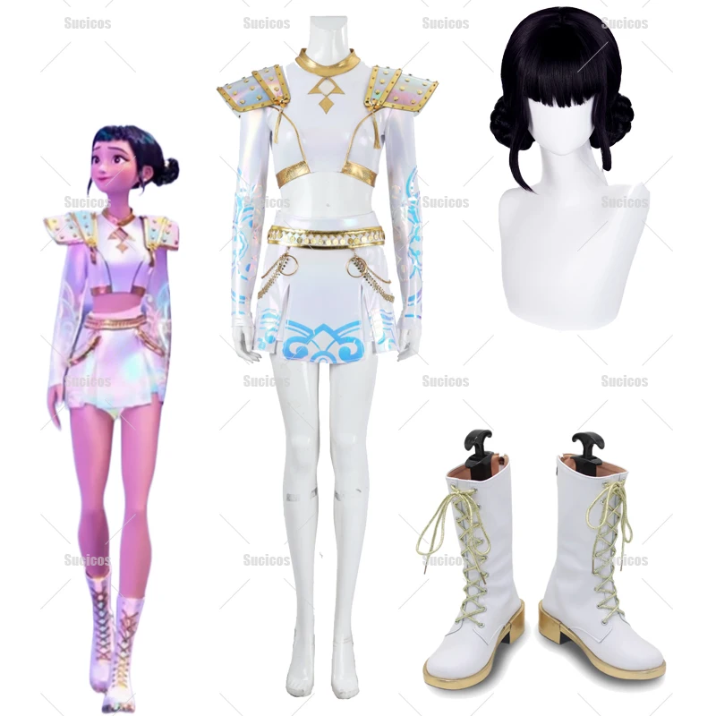 KPop Demon Hunters Zoey Cosplay Costume Wig White Stage Uniform Huntrix Outfit Skirt Women Girls Halloween Role Play Shoes
KPop Demon Hunters Zoey Cosplay Costume Wig White Stage Uniform Huntrix Outfit Skirt Women Girls Halloween Role Play Shoes