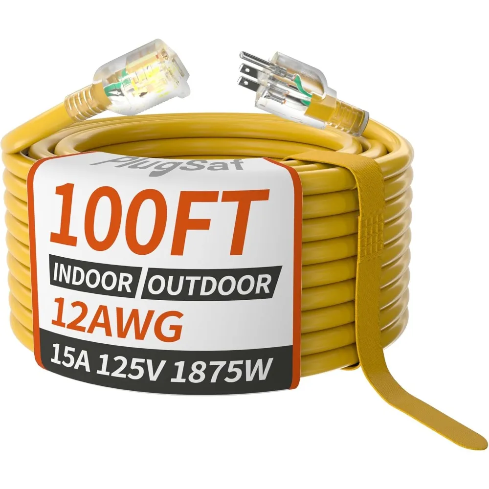 100ft 12/3 Gauge Outdoor Extension Cord Waterproof with Lighted Indicator,12 Gauge SJTW Heavy Duty 15Amp 1875W
100ft 12/3 Gauge Outdoor Extension Cord Waterproof with Lighted Indicator,12 Gauge SJTW Heavy Duty 15Amp 1875W