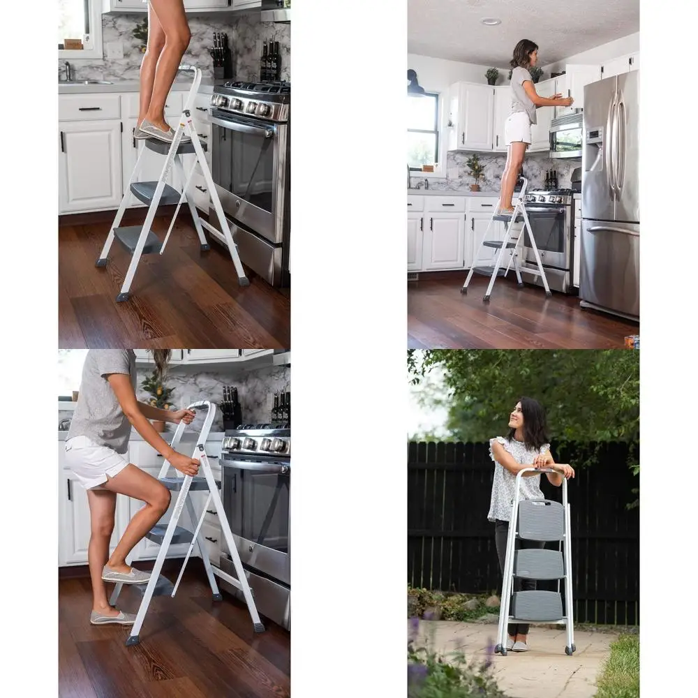 Трехступенчатая стальная лестница, складная стремянка с ручкой и нескользящими ножками, белая, прошла испытания по стандартам безопасности ANSI (США), не требует сборки
Трехступенчатая стальная лестница, складная стремянка с ручкой и нескользящими ножками, белая, прошла испытания по стандартам безопасности ANSI (США), не требует сборки