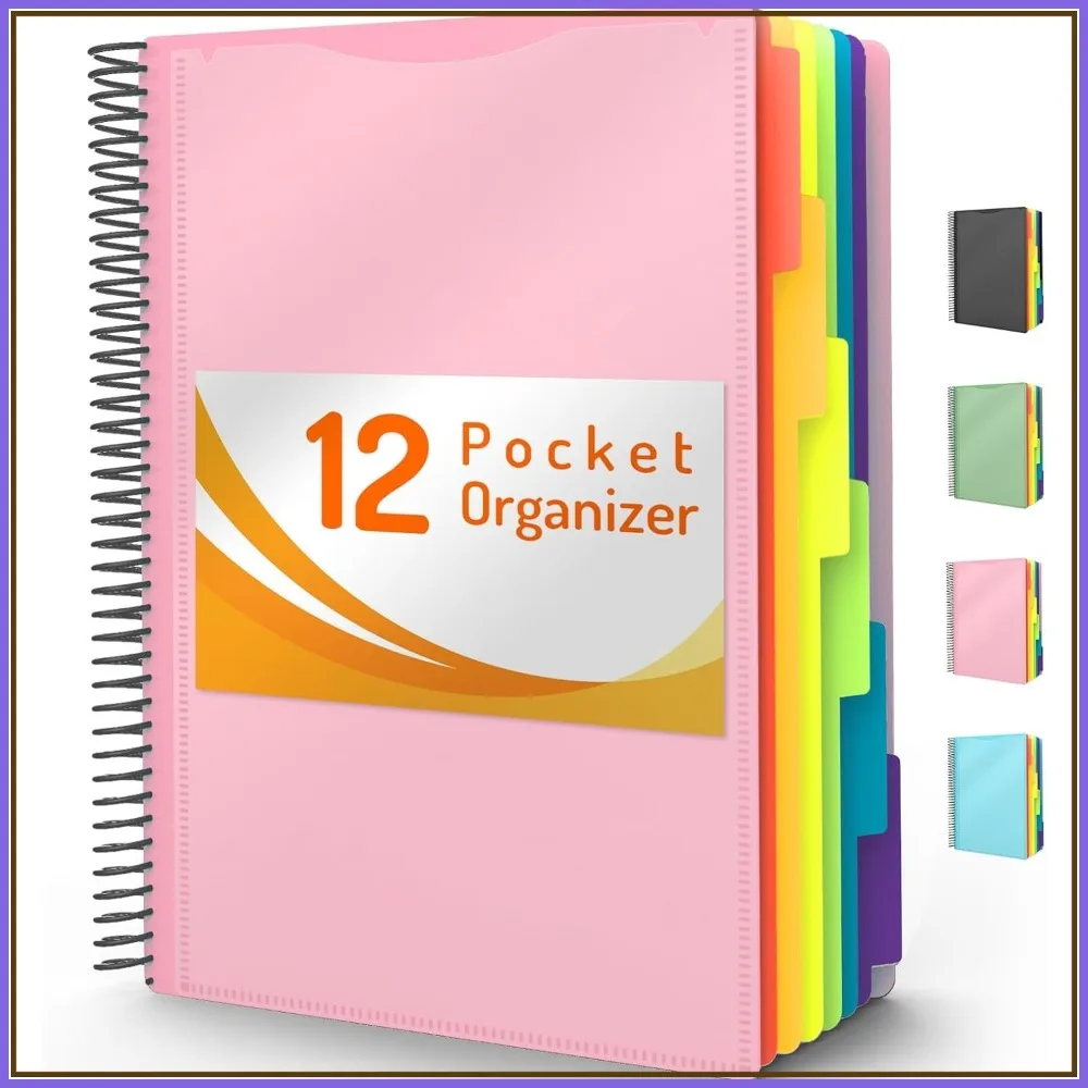 12-Pocket Spiral Binder Organizer with Zipper Pouch, Sticky Labels, Letter Size for Office and School Supplies
12-Pocket Spiral Binder Organizer with Zipper Pouch, Sticky Labels, Letter Size for Office and School Supplies