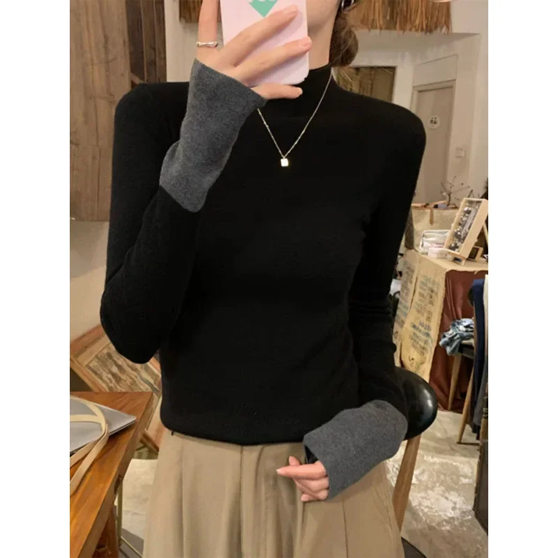Black Inner Wear Spring Autumn WinterColor Block Half High Collar Knitted Sweater Women's Fashion Slim Fit Base Layer Top
Black Inner Wear Spring Autumn WinterColor Block Half High Collar Knitted Sweater Women's Fashion Slim Fit Base Layer Top
