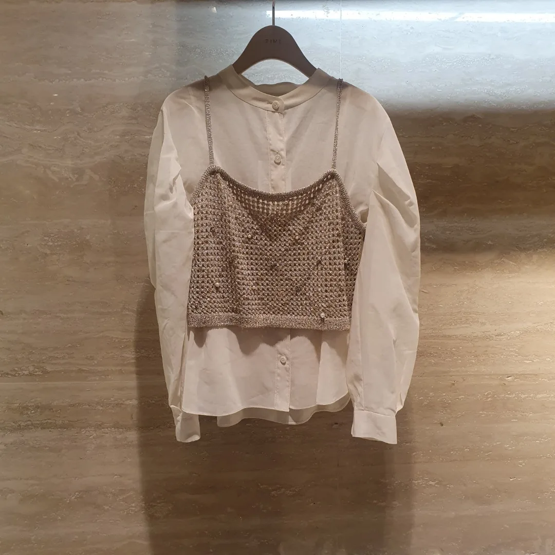Korean TIM 24 Spring Beautiful Two-Piece Beaded Knitted Vest Lightweight irt Diamond Stitched Strapl Top Svel Blouse
Korean TIM 24 Spring Beautiful Two-Piece Beaded Knitted Vest Lightweight irt Diamond Stitched Strapl Top Svel Blouse