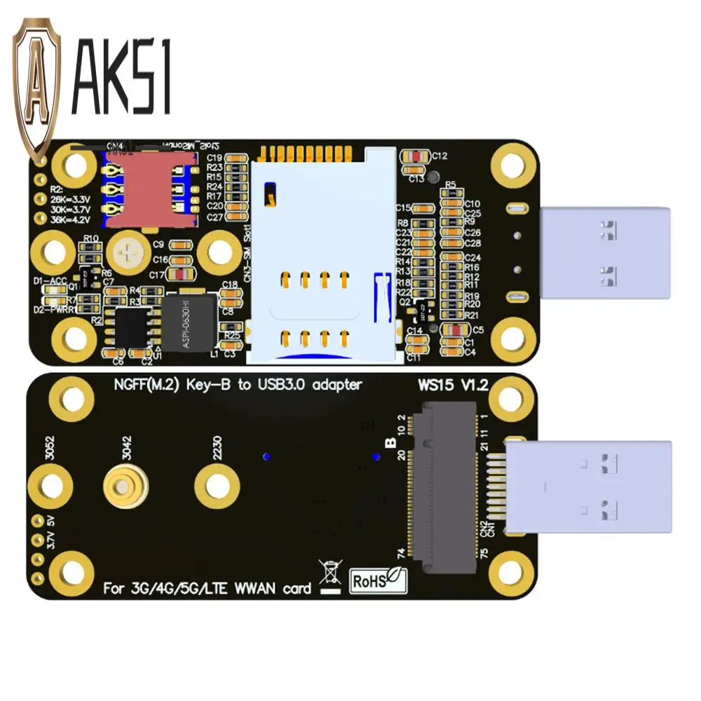 AK51-M.2 NGFF Key B — карта адаптера USB 3.0 с двумя слотами для SIM-карт, поддержка модуля 4G/5G/LTE, для тестирования адаптера модуля WWAN
AK51-M.2 NGFF Key B — карта адаптера USB 3.0 с двумя слотами для SIM-карт, поддержка модуля 4G/5G/LTE, для тестирования адаптера модуля WWAN