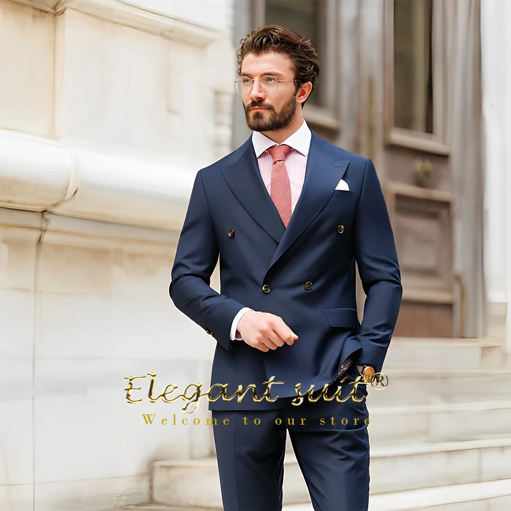 Men's navy blue double-breasted business suit, high quality 2-piece suit, customized formal jacket, trousers, event office wear
Men's navy blue double-breasted business suit, high quality 2-piece suit, customized formal jacket, trousers, event office wear