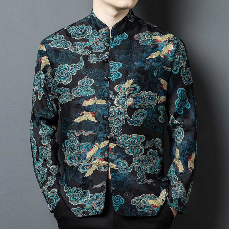 Silk Viscose Blends Shirts For Men Long Sleeve Lucky Cloud Print New Fashion Luxurious Tang Costume Frog Loose Camisas De Hombre
Silk Viscose Blends Shirts For Men Long Sleeve Lucky Cloud Print New Fashion Luxurious Tang Costume Frog Loose Camisas De Hombre
