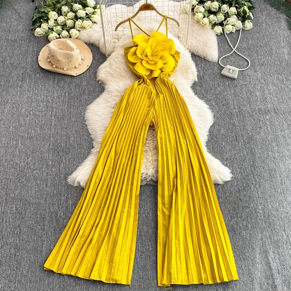 Chic Off Shoulder Backless Three-dimensional Floral Fairy Jumpsuit Elegant Vacation High Waist Wide Leg Pleated Pants Clothing
Chic Off Shoulder Backless Three-dimensional Floral Fairy Jumpsuit Elegant Vacation High Waist Wide Leg Pleated Pants Clothing