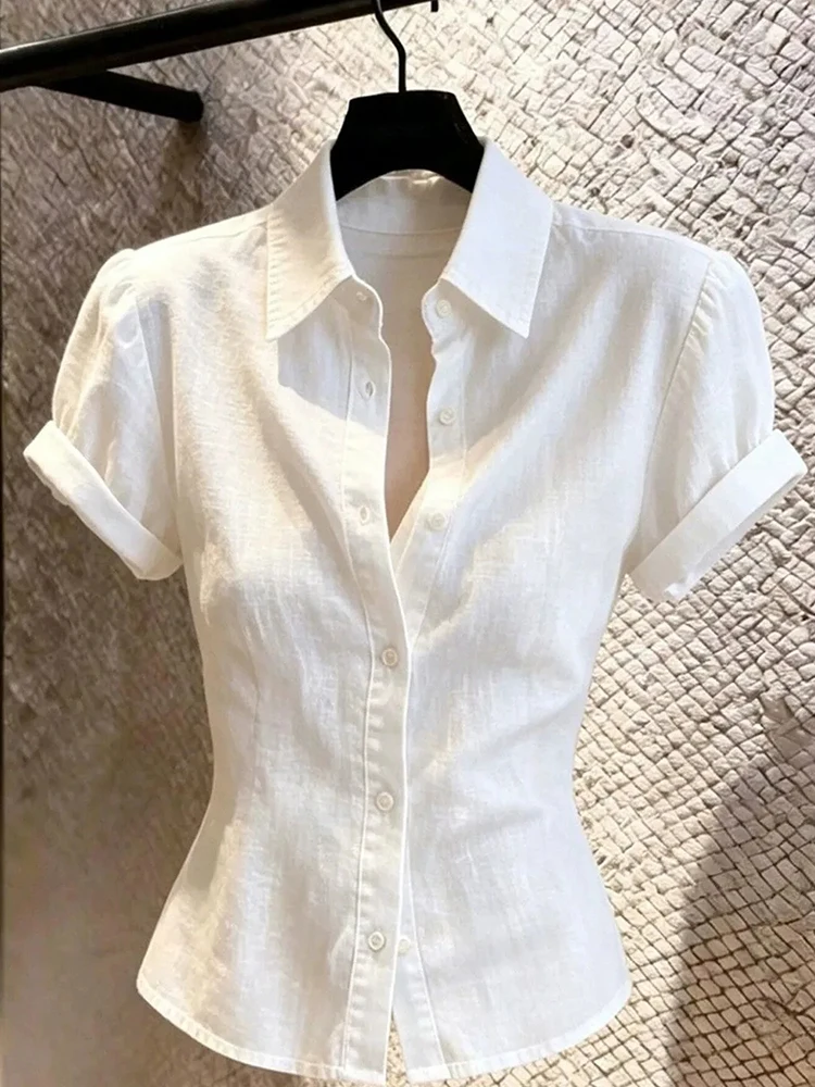 Slim Women White Shirt Summer Fashion Simple Sweet Short Sleeve Blouse Chic Female Casual French Elegant Single Breasted Tops
Slim Women White Shirt Summer Fashion Simple Sweet Short Sleeve Blouse Chic Female Casual French Elegant Single Breasted Tops