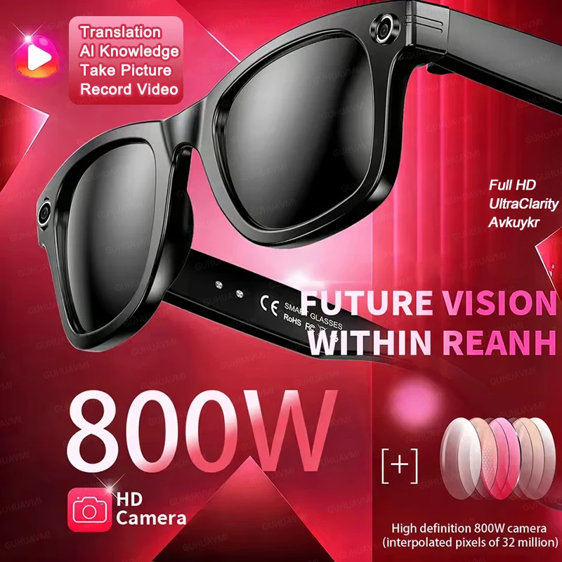 NEW 800W With Camera Smart Glasses Woman Video Recording AI Photo Recognition Eyewear Earphone Call Translation Voice Sunglasses
NEW 800W With Camera Smart Glasses Woman Video Recording AI Photo Recognition Eyewear Earphone Call Translation Voice Sunglasses