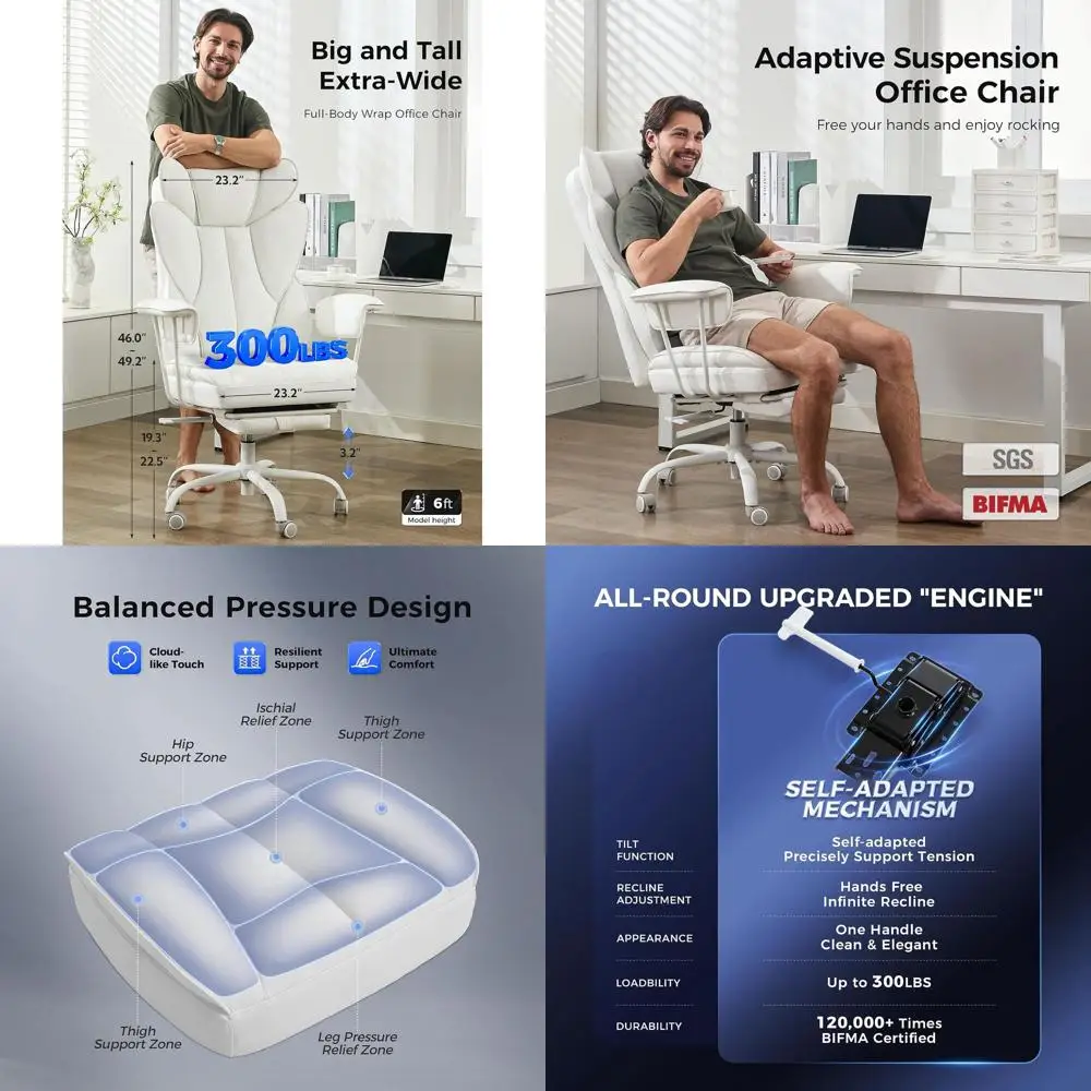 Эргономичное офисное кресло с высокой спинкой и подставкой для ног для интенсивного использования - Широкое игровое компьютерное кресло руководителя (белое)
Эргономичное офисное кресло с высокой спинкой и подставкой для ног для интенсивного использования - Широкое игровое компьютерное кресло руководителя (белое)