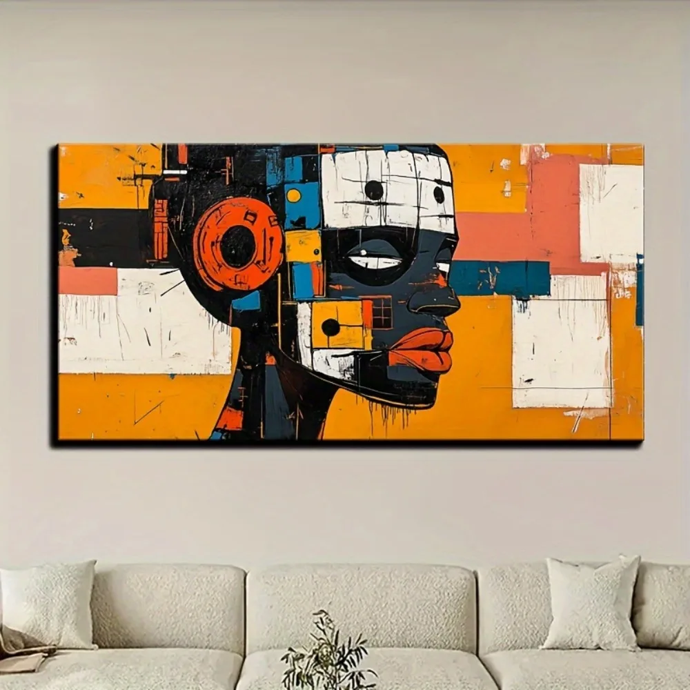 An abstract painting depicting a robot wearing an African mask with a 1.5-inch thick pine solid wood frame
An abstract painting depicting a robot wearing an African mask with a 1.5-inch thick pine solid wood frame