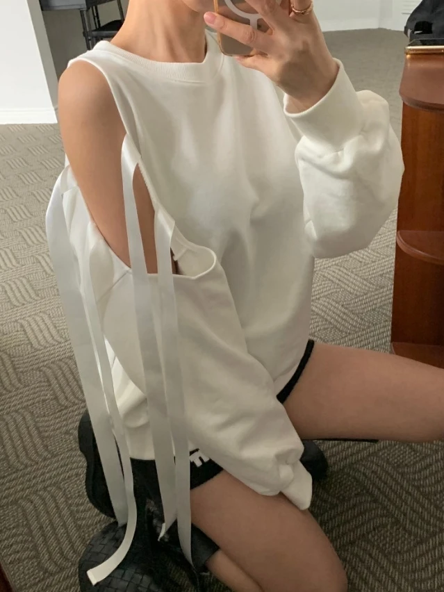 Retro round Ne Single oulder Sweatirt Women's Loose Design Knot Anti-Aging Top Coat Trendy Cotton Long Sve
Retro round Ne Single oulder Sweatirt Women's Loose Design Knot Anti-Aging Top Coat Trendy Cotton Long Sve