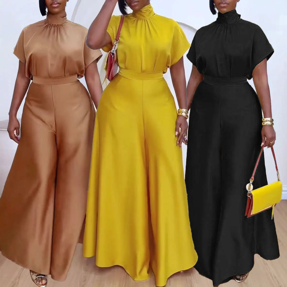 Women's Two-piece Solid Color Round Neck Satin Smooth Strap Flying Sleeve Top Wide Leg Pants Set 2025 Summer
Women's Two-piece Solid Color Round Neck Satin Smooth Strap Flying Sleeve Top Wide Leg Pants Set 2025 Summer