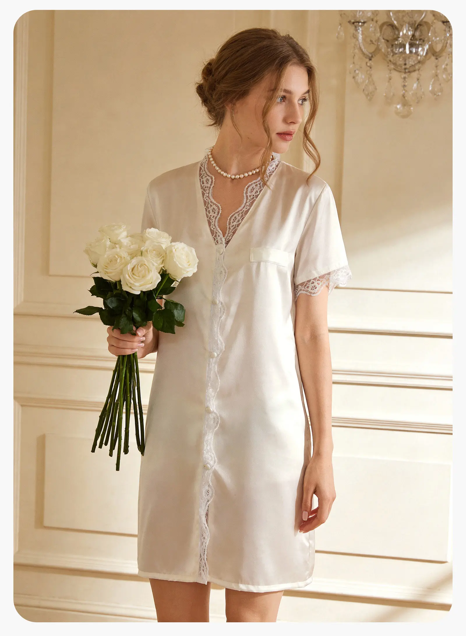 100% Mulberry Silk Short Sleeve Sexy Night Shirt Dress Lace Trim Solid Color Women's Summer Pajama Set Loungewear Nightgown PJs
100% Mulberry Silk Short Sleeve Sexy Night Shirt Dress Lace Trim Solid Color Women's Summer Pajama Set Loungewear Nightgown PJs
