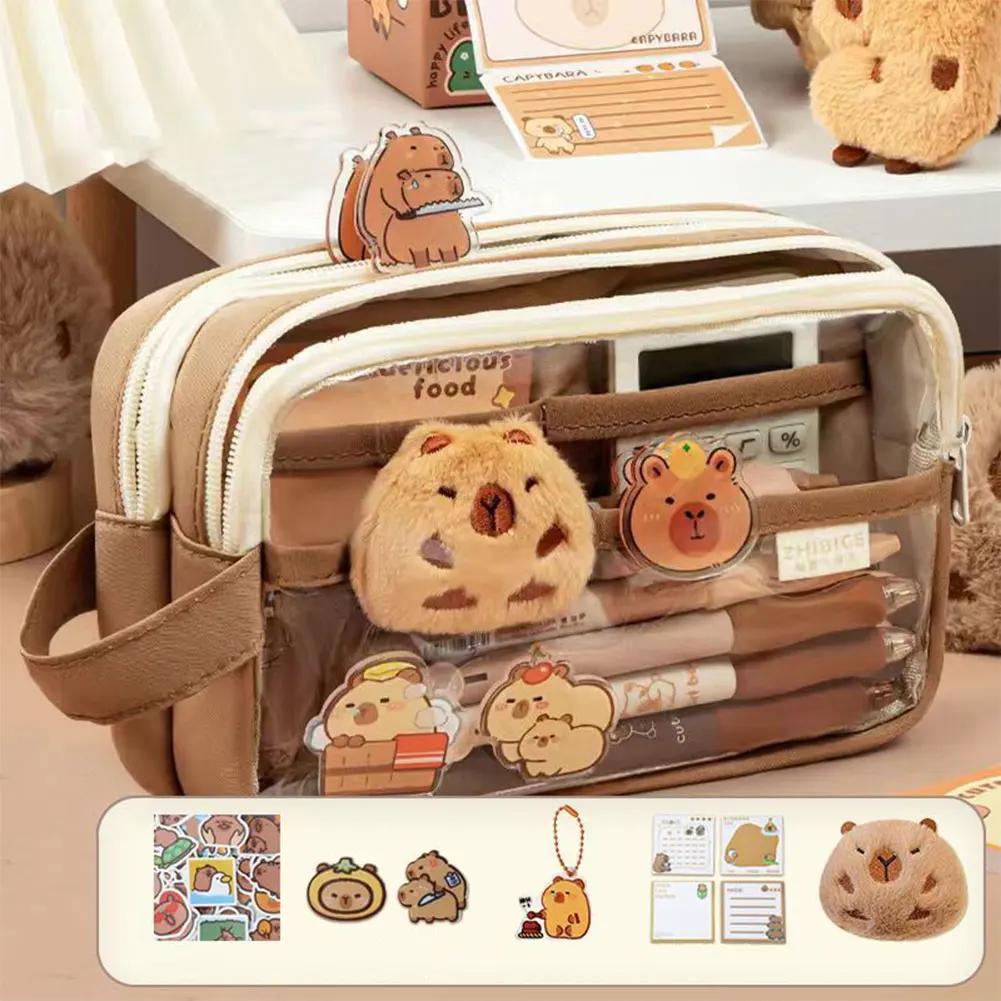 Пенал Capybara Kawaii, прозрачная стационарная сумка с отделениями, пенал с подвеской-наклейкой для офиса, школы
Пенал Capybara Kawaii, прозрачная стационарная сумка с отделениями, пенал с подвеской-наклейкой для офиса, школы