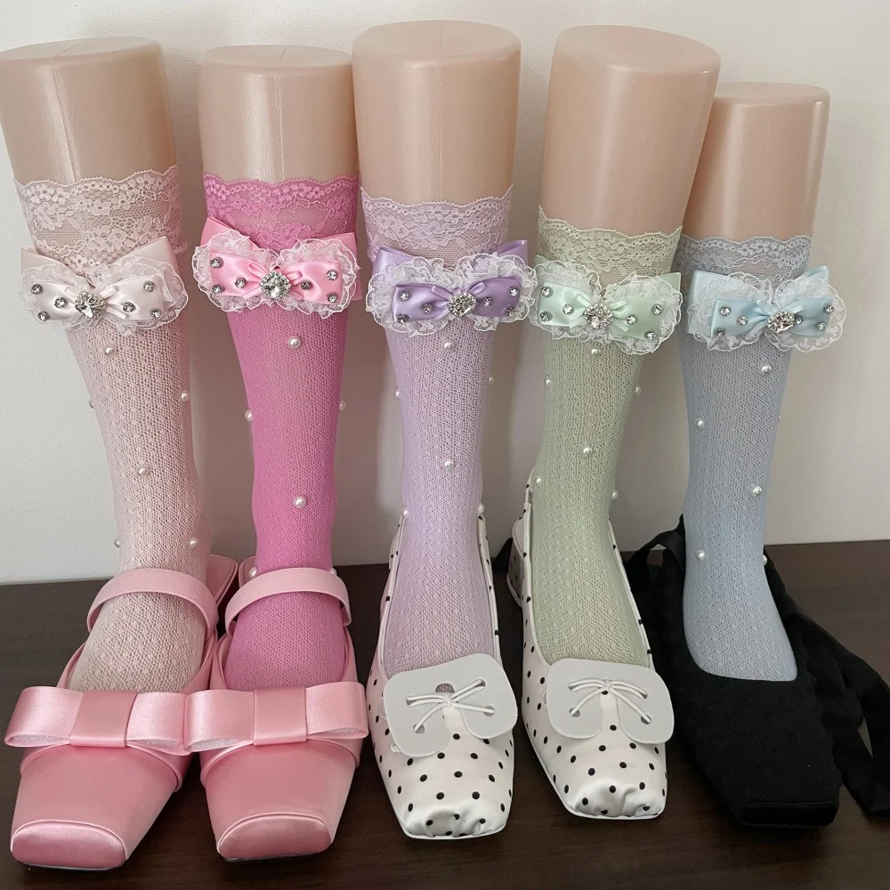 Kawaii Rhinestone Bow Pearl Lace Knee High Socks Lolita Coquette Mesh Knit Decor Soft Breathable Mesh Knit Mid Calf Stockings
Kawaii Rhinestone Bow Pearl Lace Knee High Socks Lolita Coquette Mesh Knit Decor Soft Breathable Mesh Knit Mid Calf Stockings