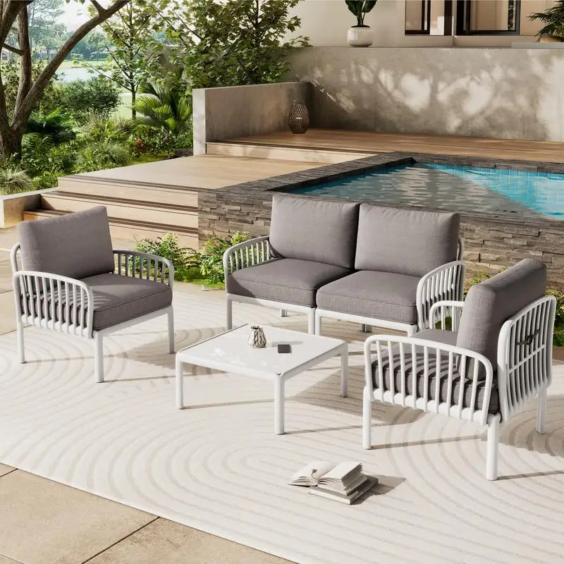 5-Pc Patio Conversation Set, Modern Outdoor Sectional Furniture w/Square Coffee Table, Waterproof Thick Cushions, Deep Seating
5-Pc Patio Conversation Set, Modern Outdoor Sectional Furniture w/Square Coffee Table, Waterproof Thick Cushions, Deep Seating